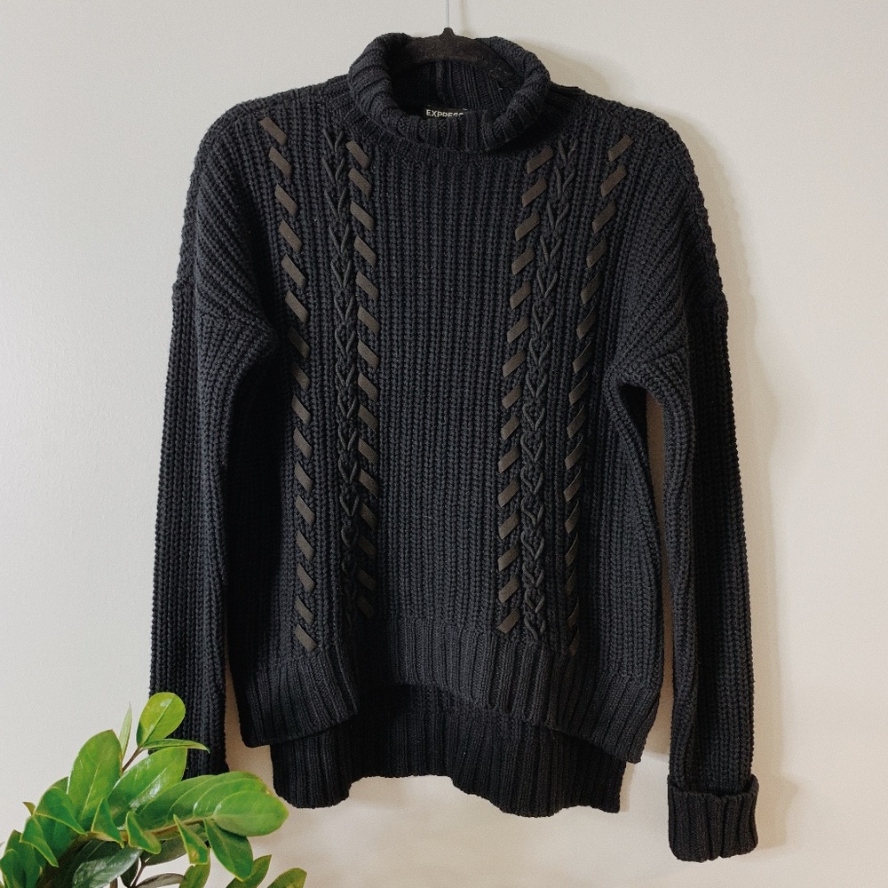 • EXPRESS • faux leather & knit turtleneck sweater Size Small